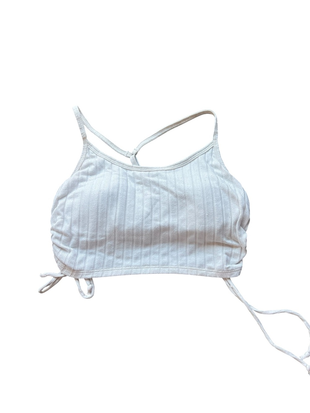 Gilly Hicks White Ribbed Adjustable-Strap Crop Bralette